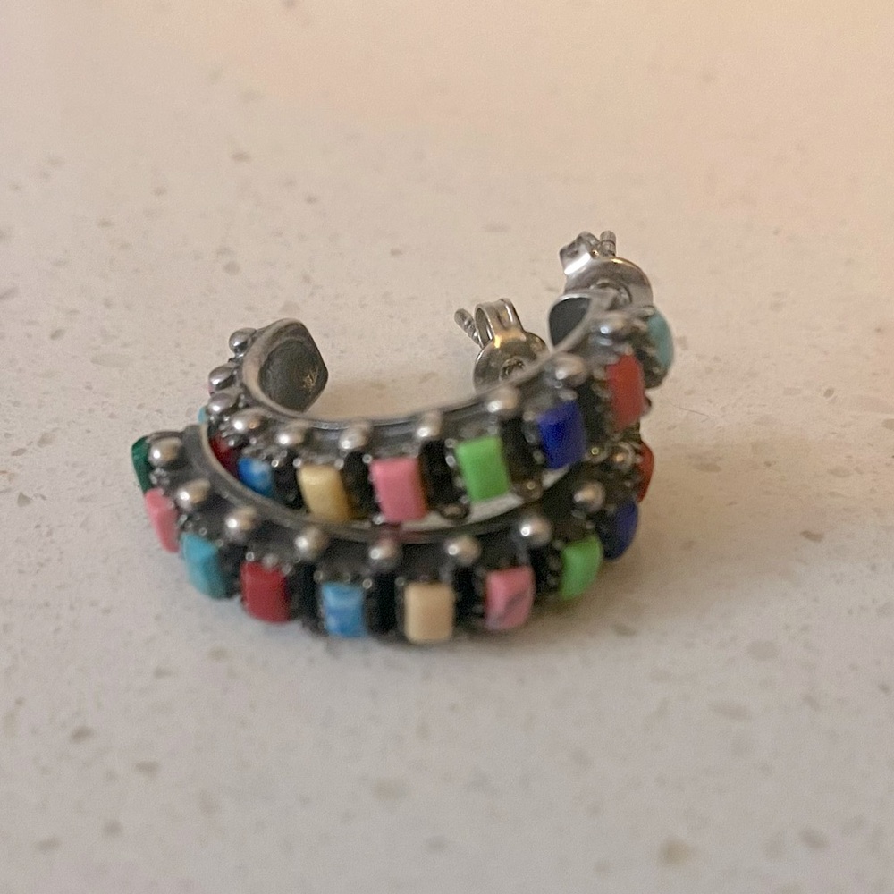 Multicolor Stone Half Hoop Earrings- Native American?